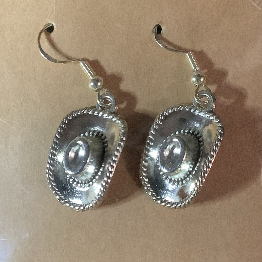 Cowboy Hat Silver Earrings